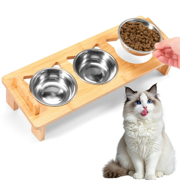 Stainless Steel Elevated Cat Bowls Stand Set for Dry Wet Food Water Easy Cleaning Double Handles Cat Food Bowl Kit for Pet Small Dogs
