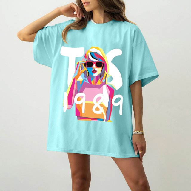 TayIor Sw1ft Chemises, Tylor Sw1ft Merch, Tylor Sw1ft, Chemises Blouse à Manches Courtes à Col Rond Imprimées Décontractées de Mode pour Femmes, T-Shirts Graphiques pour Amatrices de Musique pour Femmes TKFASHION Cyan L