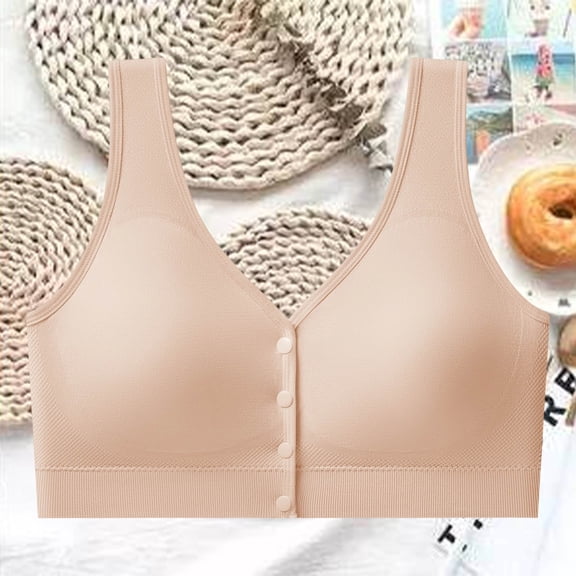 Pounoo Wireless Bras for Women Front Button Closure Plain Bras Home Leisure Time Stretchy Comfort Supportive Bras Gift