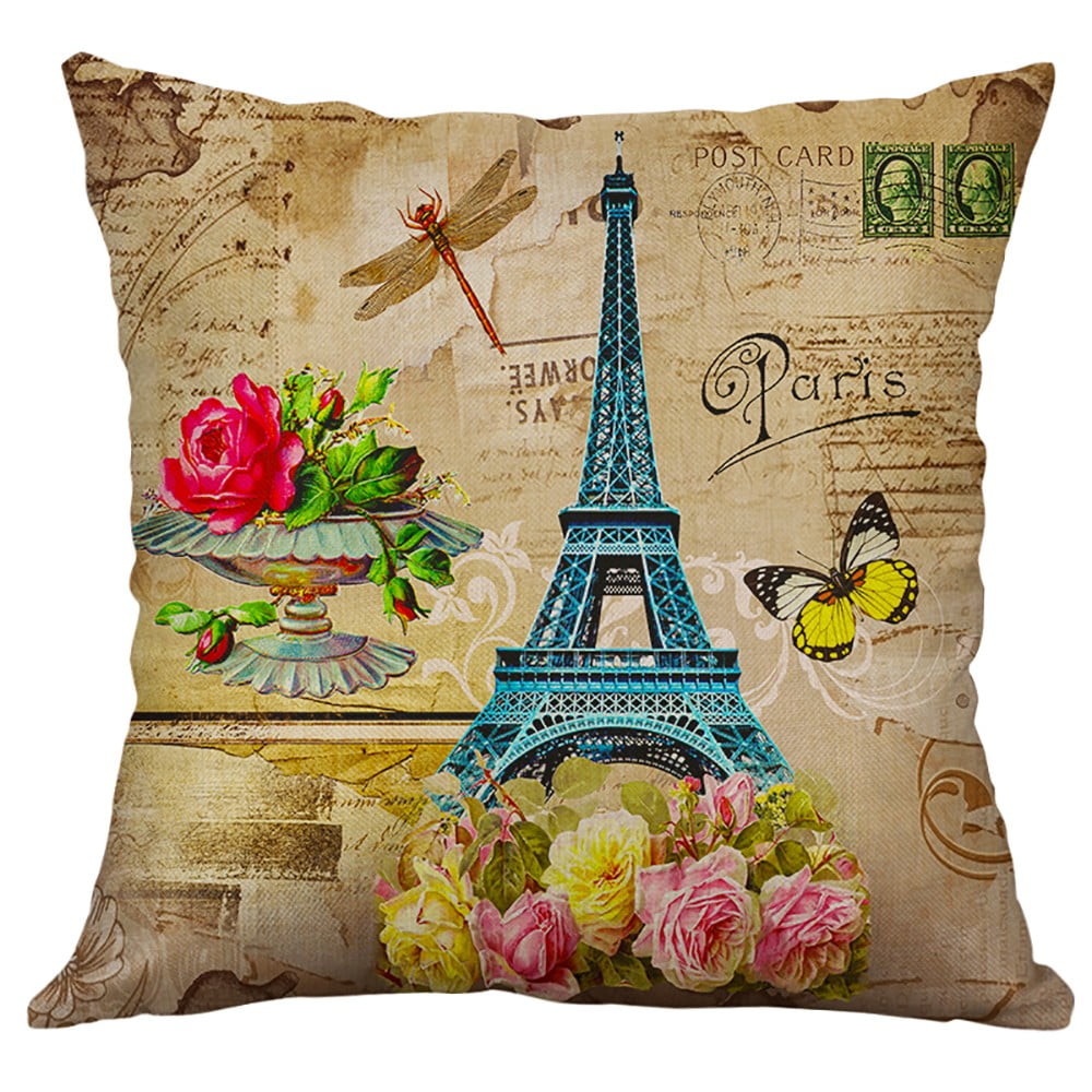 Flowers Landscape Cotton Linen Sofa Waist Cushion Cover Pillow Case Home Decor
