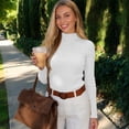 thumbnail image 5 of Women's Long Sleeve Mock Turtleneck Tops Ribbed Lettuce Trim Slim Fit Shirts Thermal Base Layer White L, 5 of 6