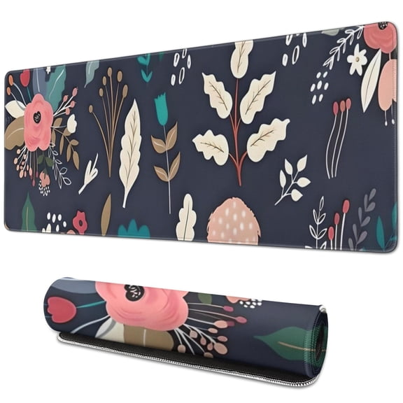 Long Mouse Pads for Desk,Pioneer Flower Floral Print Pattern Desk Mats on Top Of Desks, Desk Mouse Pad Extra Large with 3mm Non-Slip Base and Stitched Edge for Gaming,Office,Work,Home 31.5"x11.8"