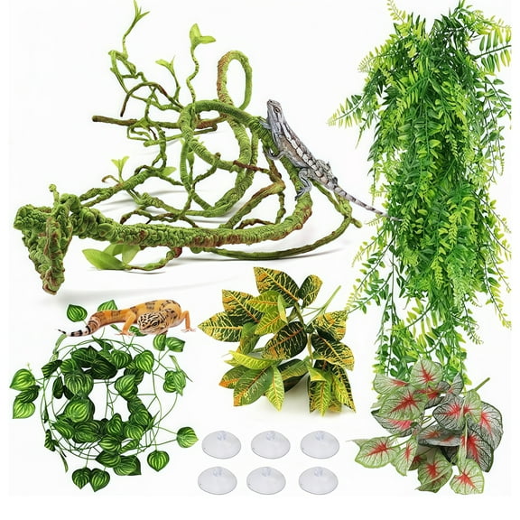 WuPing Reptile Plants Bearded Dragon Tank Accessories, Terrarium Habitat Decor, Artificial Vines Plant, Leopard Gecko Tank Accessories Terrarium Decorations