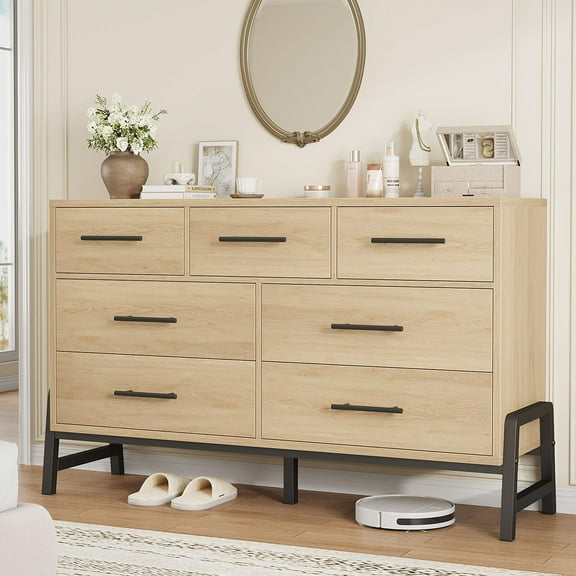 Ataucjin 7 Dresser for Bedroom, 52" Wide Dresser, Wide Drawer Dresser with Storage Freestanding, Wooden Closet Dresser Storage Dresser Chest for Living Room, Bedroom, Entryway