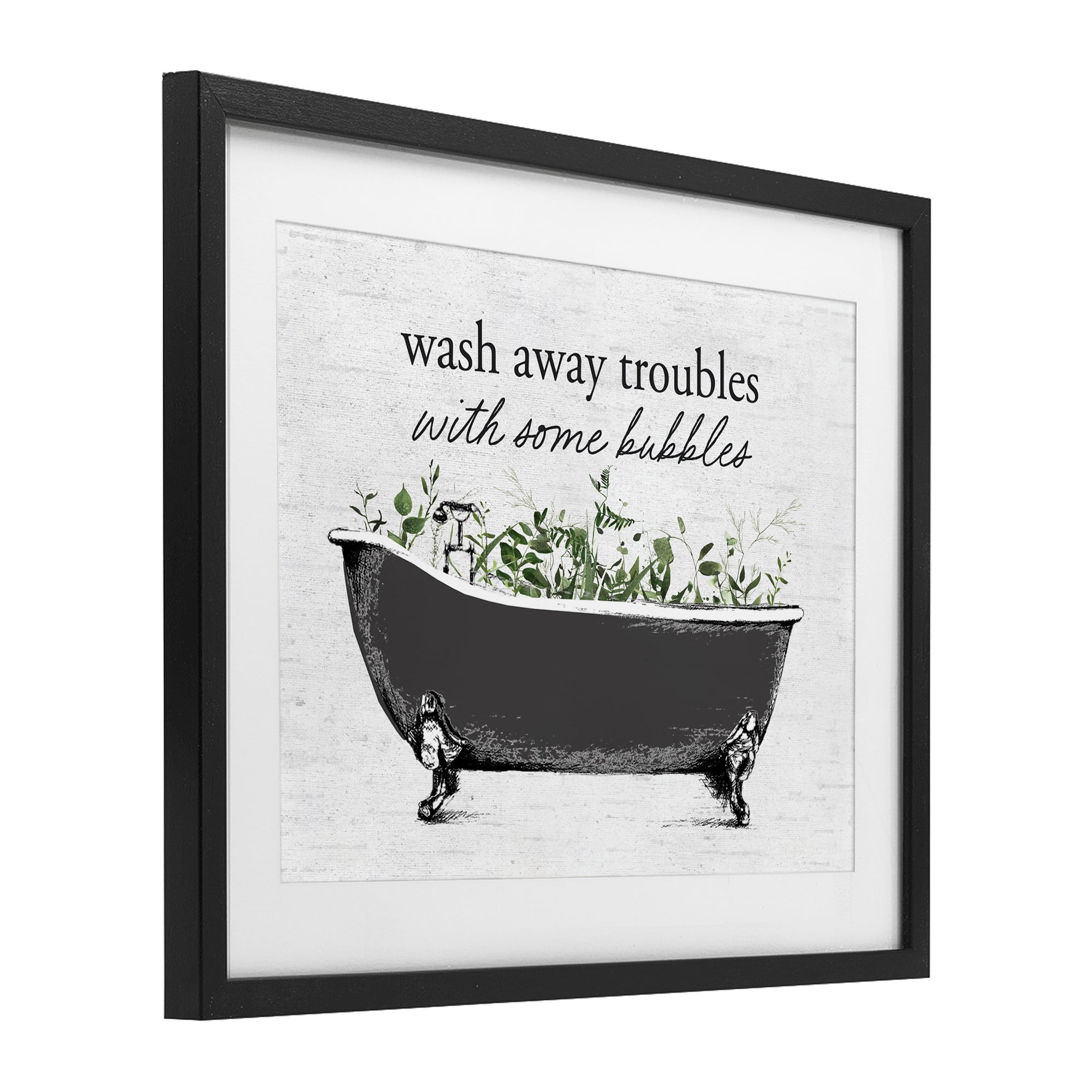 Comforting Bubble Bath Quote Black Framed Print Under Glass, design by Lettered and Lined