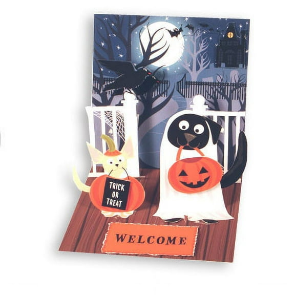 Up With Paper Dogs in Costume Pop-Up Halloween Card