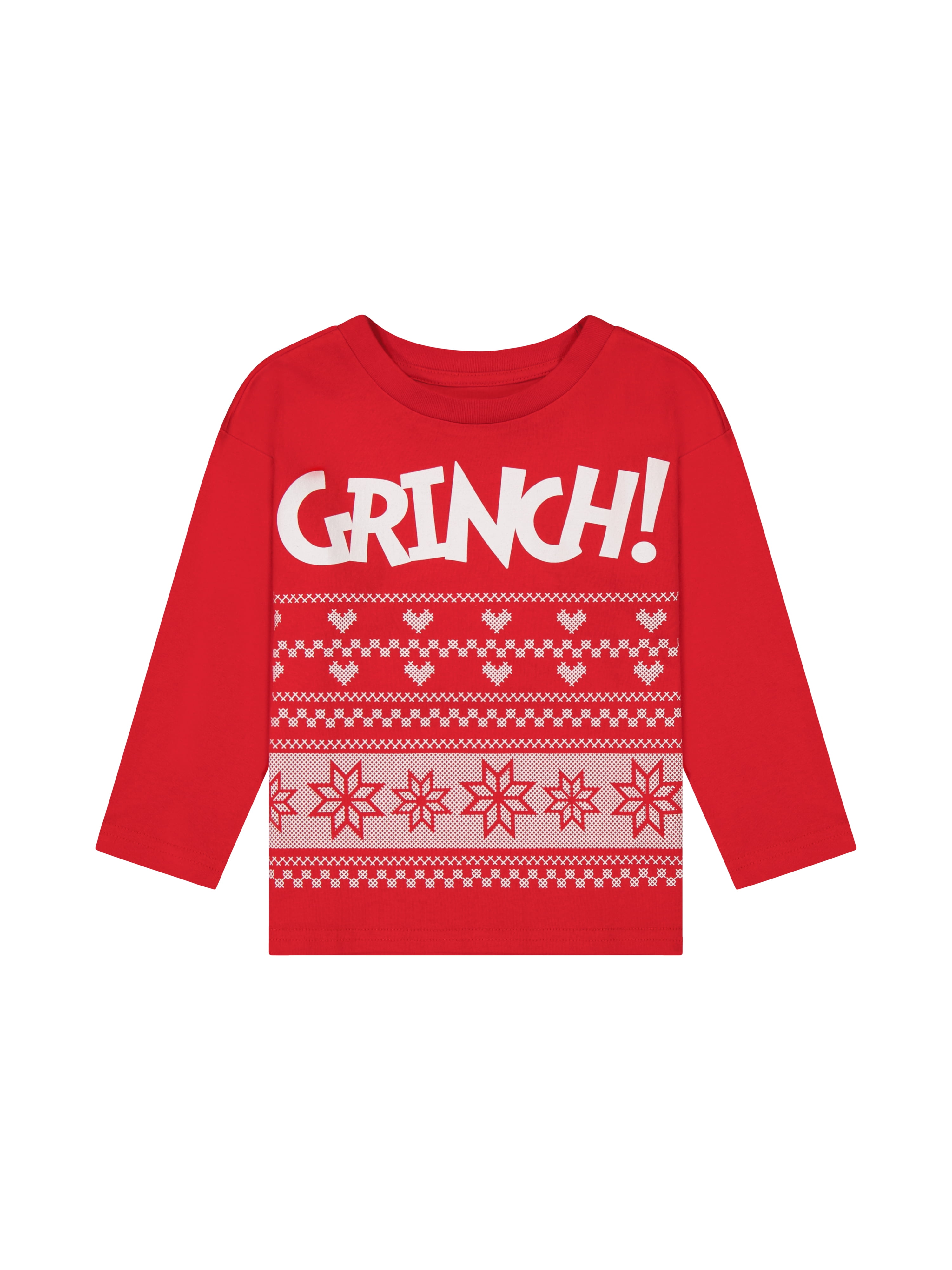 Dr. Seuss The Grinch Toddler Unisex Long Sleeve Red Tee Shirt, Sizes 12M-5T