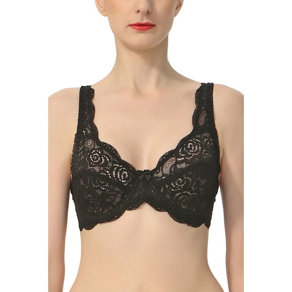 phistic Women Textured Lace Sheer Underwire Bra (Regular & Plus Size 34B-40D)