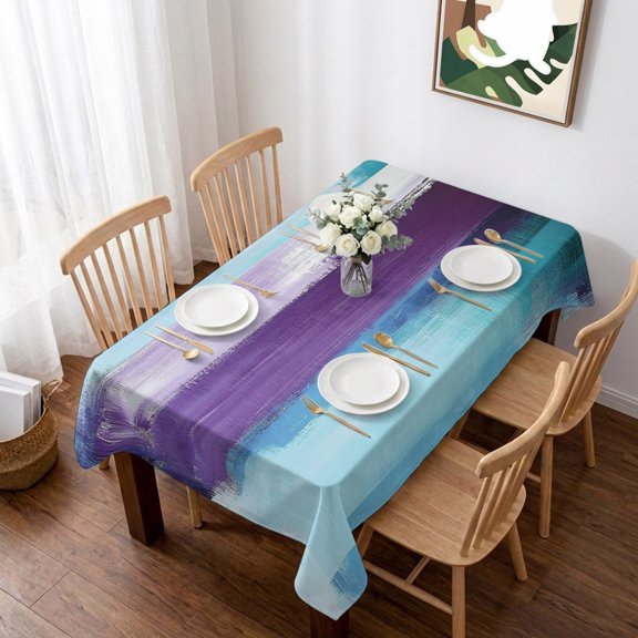 Purple Teal Ombre Table Cloth Waterproof Tablecloths, Abstract Modern Oil Painting Gradient Tablecloth Dining Table Cover for Kitchen Party Tabletop Outdoor, Rectangle Tablecloth 60x102 Inch