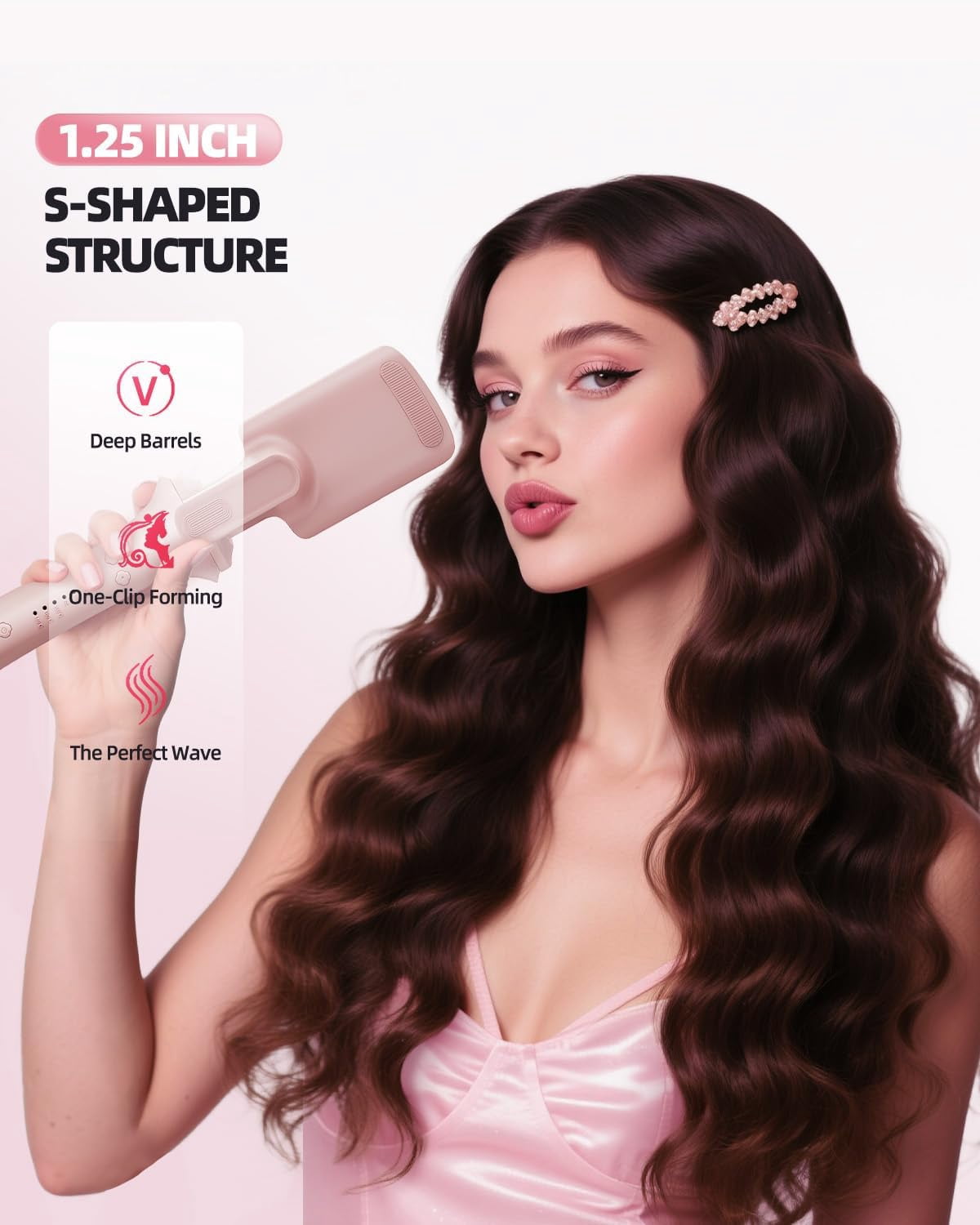 5-in-1 Automatic Curling Iron Set, Interchangeable Hair Styler with 3 Rotating Barrels, Straightening Brush & Wave Wand for All Hair Types, Dual Voltage