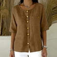 thumbnail image 5 of Women's Round Neck Short-Sleeved Button-Down Shirt Top, Casual Summer Blouse, 5 of 6