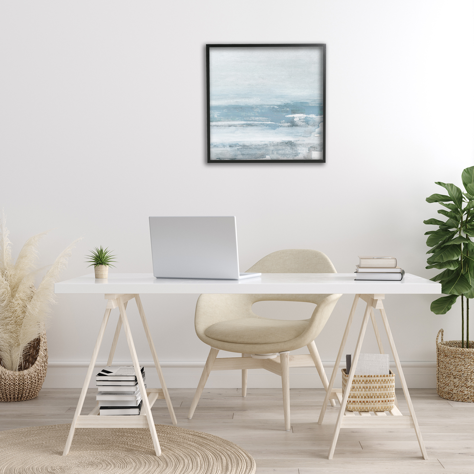 Stupell Industries Foggy Ocean Abstraction Abstract Painting Black Framed Art Print Wall Art, 24 x 24