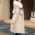 thumbnail image 2 of Women's Winter Coats Cotton Parka Jacket Hooded Plush Collar Long Winter Warm Thick Outerwear with Pockets (XL, White), 2 of 5