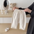 thumbnail image 2 of LIJCC Toddler Baby Girls Cotton Linen Striped Pants Spring Summer Breathable Straight Wide Leg Mosquito Proof Pants(Beige,12-18 Months), 2 of 7