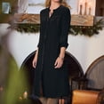 thumbnail image 2 of APEXFWDT Velvet Dress Womens Button Down T Shirt Shift Dresses Casual V Neck 3/4 Sleeve Tunic Tops Midi Dresses for Women XL,Black, 2 of 7