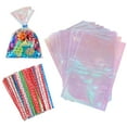 thumbnail image 5 of HRX Cellophane Bags 100pcs Small Iridescent Cellophane Treat Bags with Ties, Clear Goodie Bags 4x6 inch Holographic Plastic Goody Bags for Candy, Cake Pops, Favors, Weddings and Birthday, 5 of 10