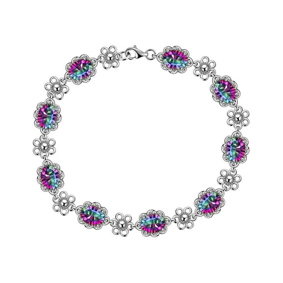 Vintage Tennis Bracelet 925 Sterling Silver Flower Oval Multicolor CZ Women Valentine's Day Gifts Juwaliy