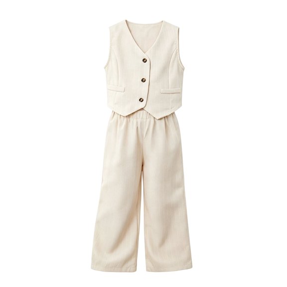 BOOMNY Girls 2 Peice Suits British Sleeveless Suit Vest Pants Sets for Kids Wedding Formal Dress Sets