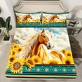 thumbnail image 2 of jejeloiu Rustic Flower Sunflower Queen Sheet Sets,Farm Aniaml Horse Flat Sheet,Vintage Aztec Geometric Queen Fitted Sheet,Breathable Room Decor,4 Pieces, 2 of 7
