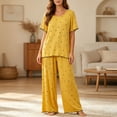 thumbnail image 6 of SHTXOZHI Womens Loose Wide Leg Pants Pajamas Set Short Sleeve Crew Neck Top Comfortable Soft Printed Sleepwear, 6 of 7
