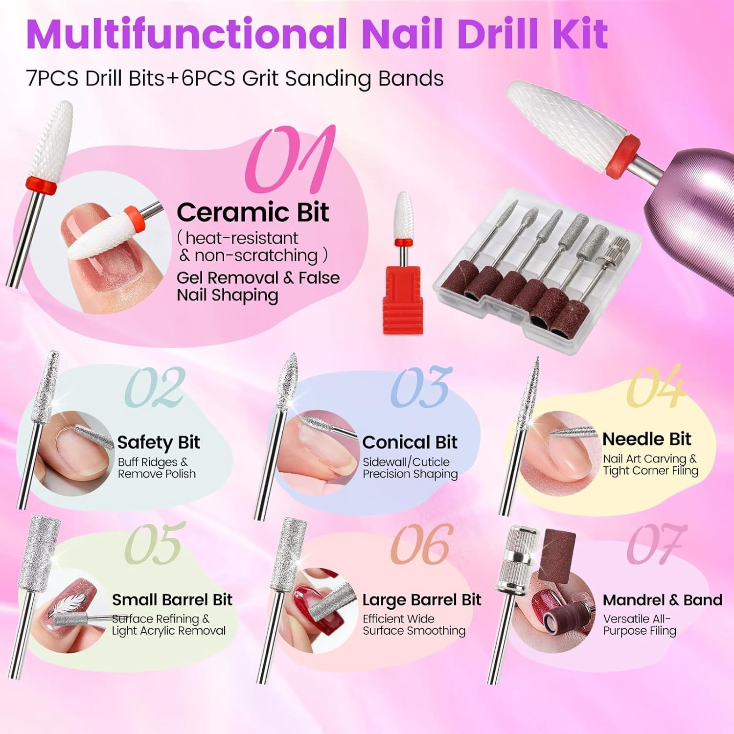 Nail Kit for Beginners with Everything: Professional Nail Acrylic Powder Liquid Set with Practice Hand Drill U V Light in Cosmetic Bag for Women Salon Home (Pink)