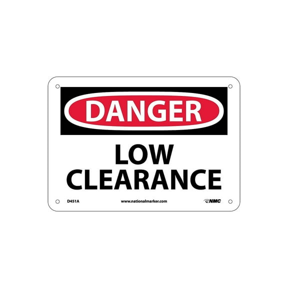 National Marker Low Clearance 7X10 .040 Aluminum Danger Sign D451A