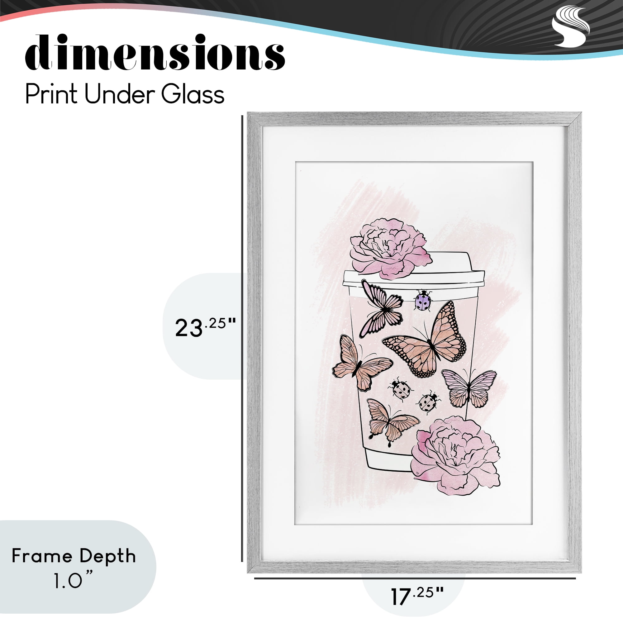 Stupell Industries Romantic Coffee & Butterflies Gray Framed Print Under Glass, design by Martina Pavlova