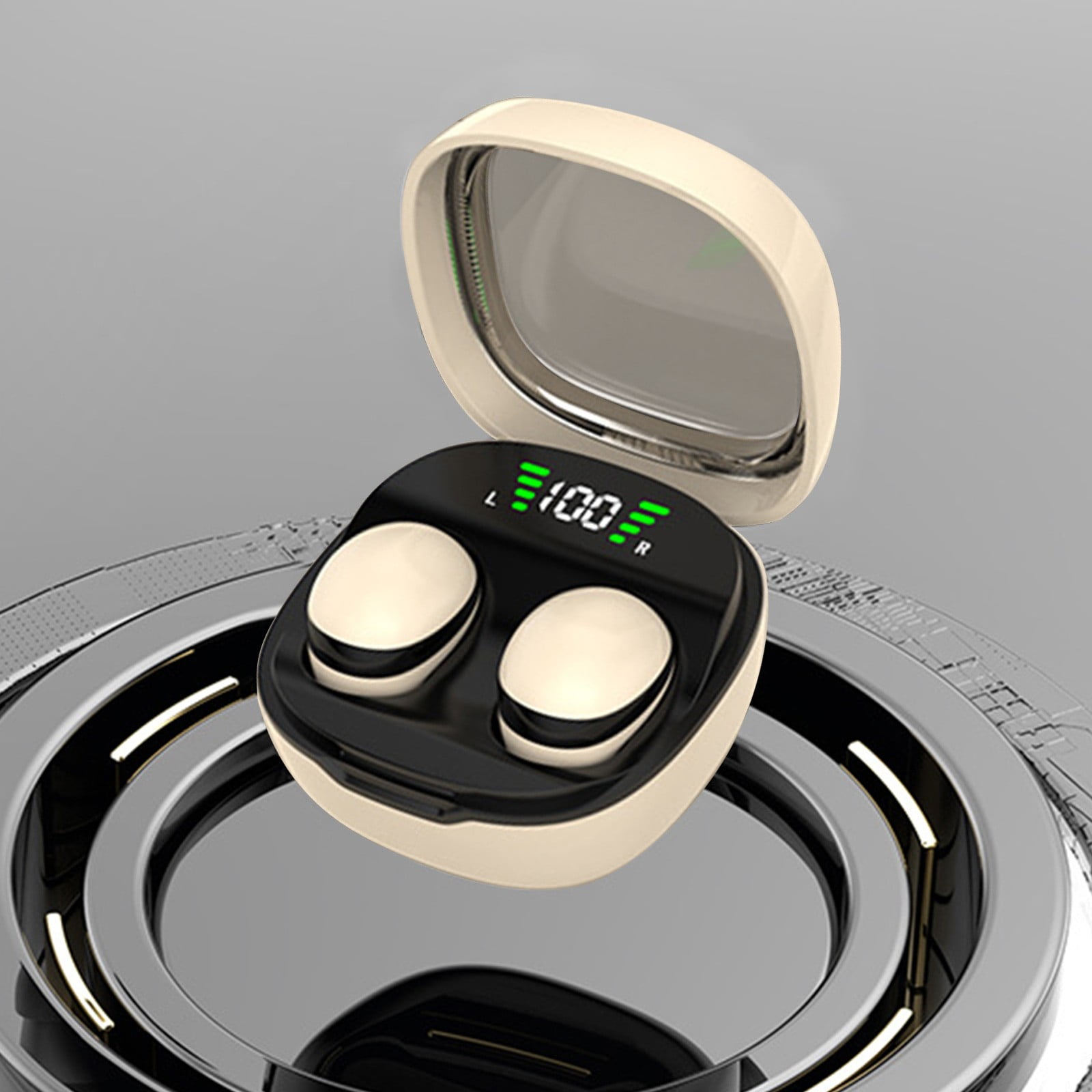 Bluetooth Headphones True Wireless Earbuds 60H Playback LED Power Display Earphones with Wireless Charging Case IPX5 Waterproof in-Ear Earbuds with Mic for Smart Phone Laptop TV Computer Sports,Beige