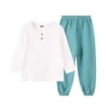 thumbnail image 3 of oelaio Toddler Baby Kid Fall Winter Clothes 2 Piece Outfit Long Sleeve Henley Shirt and Cinch Bottom Pants Set Boys Girls Casual Sweatsuit Sets Light Blue 2 Years, 3 of 6
