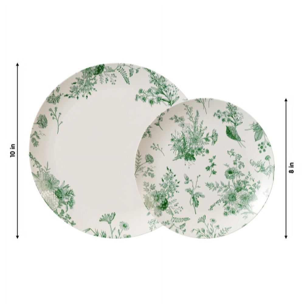 Verdure Design 10.25 Green Floral w/ Ivory Plastic Dinner Plates 10ct.