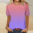 thumbnail image 2 of yunLCZ Basic T Shirts Women‘s Short Sleeve Gradient Color Fashion Round Neck Casual T Shirt Women's Cap Sleeve Tank Tops, 2 of 4