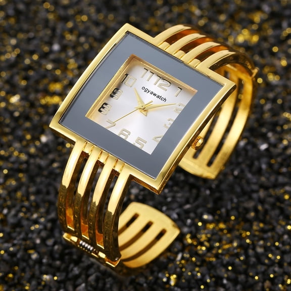Women’s Square Dial Bracelet Watch, Fashion Gold & Rose Gold Alloy Bangle Wristwatch for Women, Elegant Casual Quartz Cuff Watch, Stylish Square Face Ladies Watch for Daily Wear, Gifts & Parties