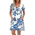 thumbnail image 3 of Mgmyaa Womens Casual Dresses Short Sleeve Crew Neck Summer Midi Dresses Boho Floral Beach Sundresses Spring A-Line Dress with Pockets, 3 of 7