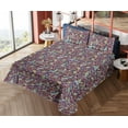 thumbnail image 4 of Ambesonne Paisley Fitted & Flat Sheet with Sham 3 Pcs Set, Oriental Feels Ethnic Bloom, Twin XL, Eggplant Apricot Sky Blue, 4 of 5