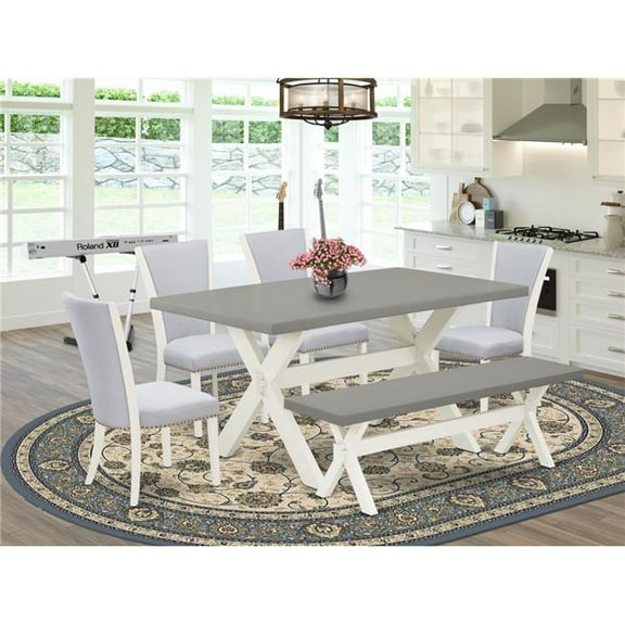 6 Piece X-Style Dining Table Set - Linen White