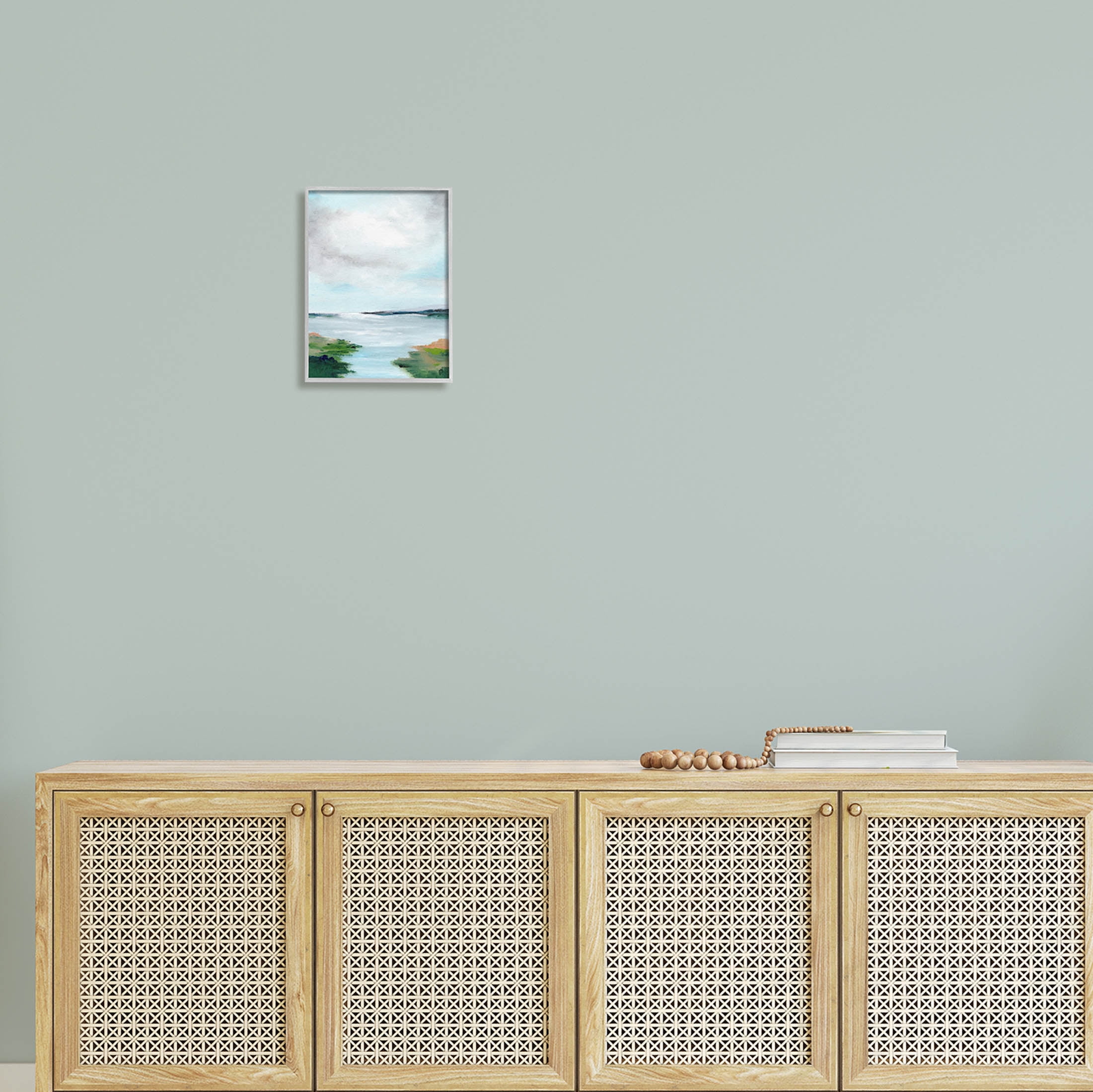 Stupell Industries Calm Cloudy River Lake Scenery Painting Gray Framed Art Print Wall Art, Design by Nikita Jariwala