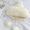 thumbnail image 4 of Faux Fur Knitted Beanie Hat for Cold Weather Cute Four Pompom Ball Cossack Skiing Furry Hat Winter Thicken Warm Hat -White, 4 of 8