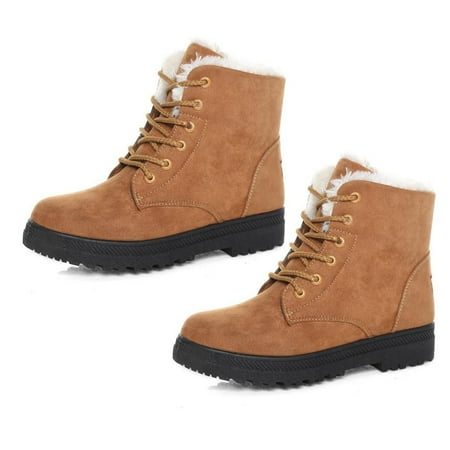 

Clearance! Winter Snow Boots For Women Comfortable Outdoor Anti-Slip Ankle Boots Suede Warm Fur Lined Booties Lace Up Flat Platform Shoes