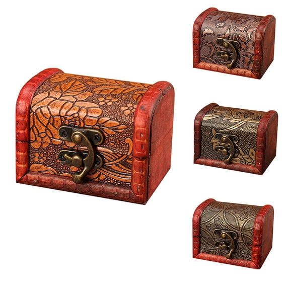 Vintage Wood Jewelry Box Handmade Small Treasure Chest with Antique Metal Lock,Decorative Wooden Keepsake Organizer for Trinkets,Rings,and Jewelry Storage - Brown-D