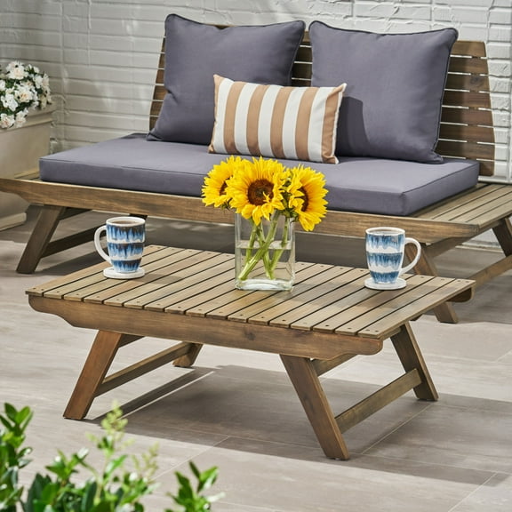 Ledger Outdoor Wooden Coffee Table, Gray Finish