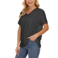 thumbnail image 5 of Blusa superior sexy de manga corta con retazos de encaje con cuello en V de verano para mujer Fridja  ghk5820, 5 of 5