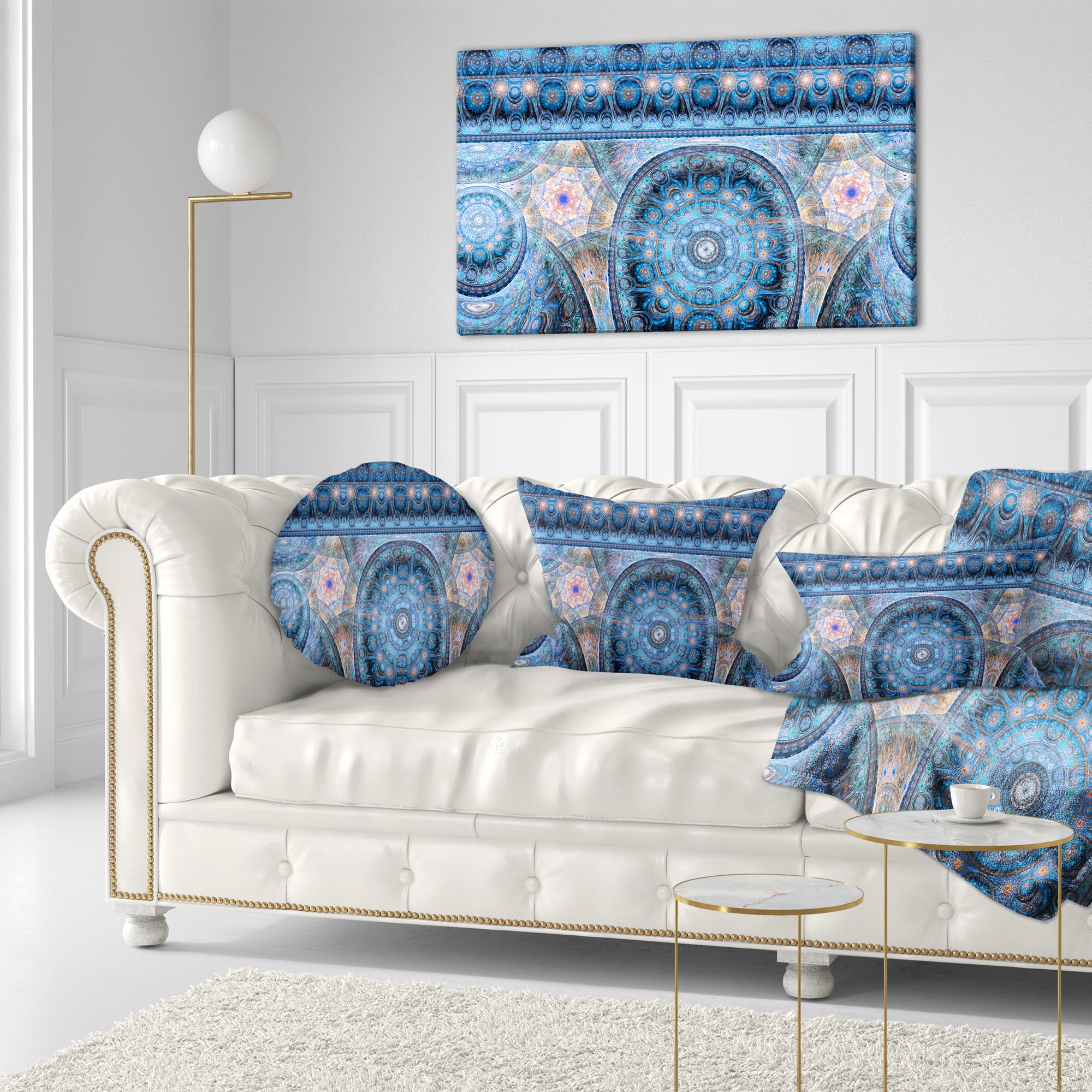 Designart Light Blue Living Cells Fractal Design - Abstract Throw Pillow - 12x20