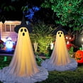 thumbnail image 4 of DAMAI 2PCS Light Up Standing Ghost Decorations,Freestanding Glowing Ghost Figurine With Witch Hat and Adjustable Telescopic Pole,Battery‑Powered Ornament For Porch Yard Garden Lawn Party Display, 4 of 5
