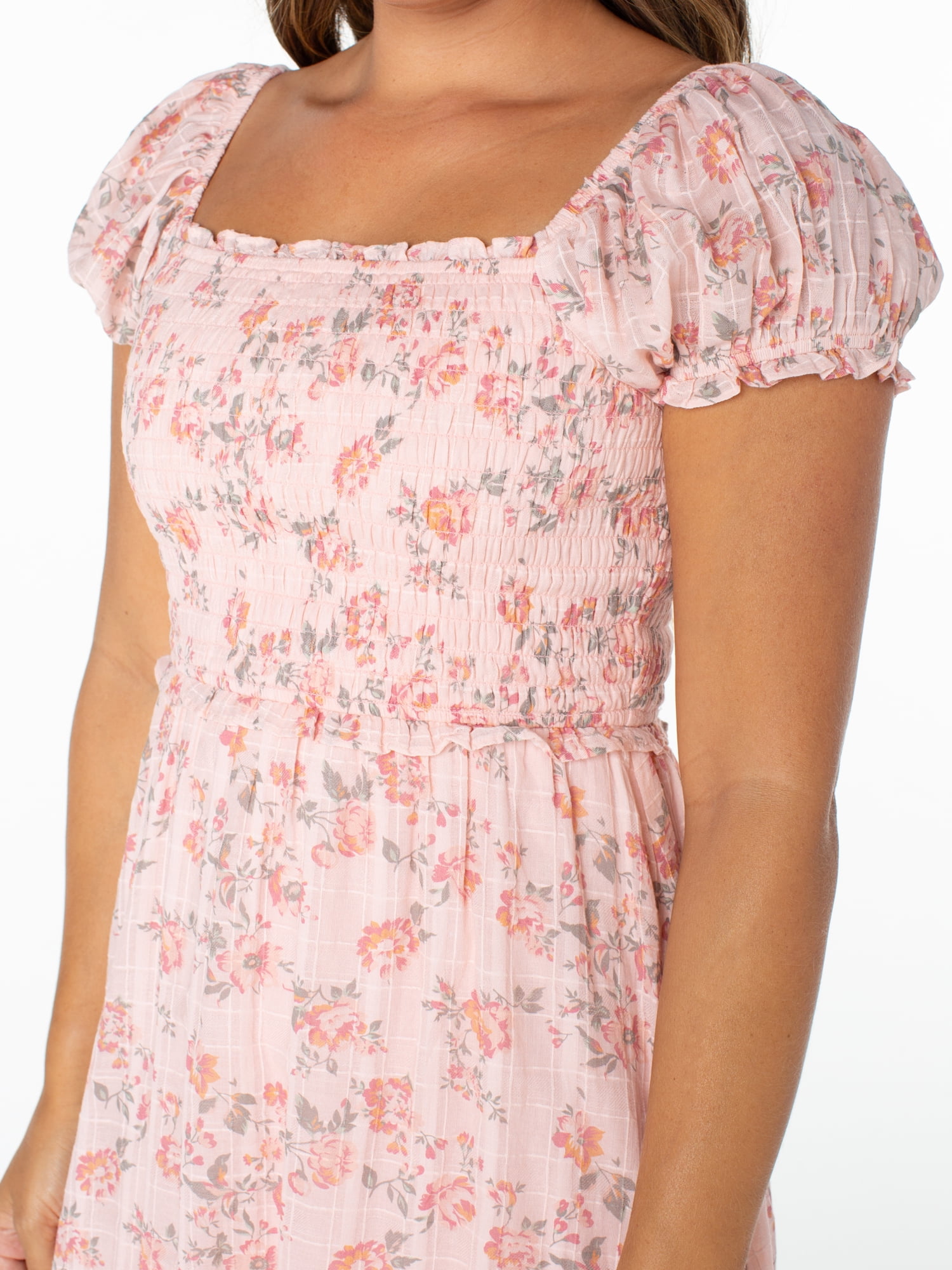 Celebrity Pink Puff Sleeve Midi Dress with Ruffle Details, Women's and Women's Plus