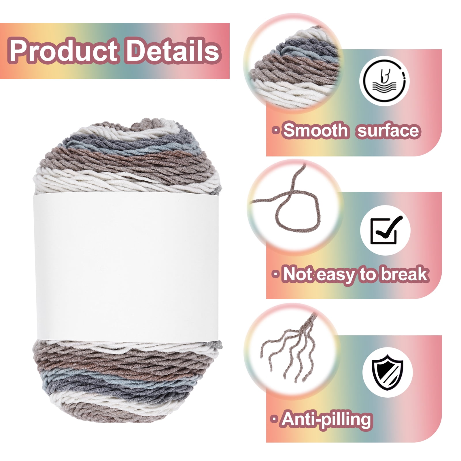 3Pcs 634 Yard Acrylic Yarn for Crocheting, Beige,Brown,Gray