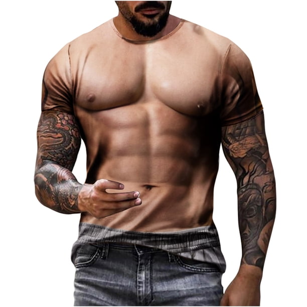 Camisetas de Manga Larga de los Hombres Muscle Print Graphic Tee, Sudadera de Cuello de la Tripulación Casual para Al Aire Libre, Vacaciones Y Verano Diario de Primavera