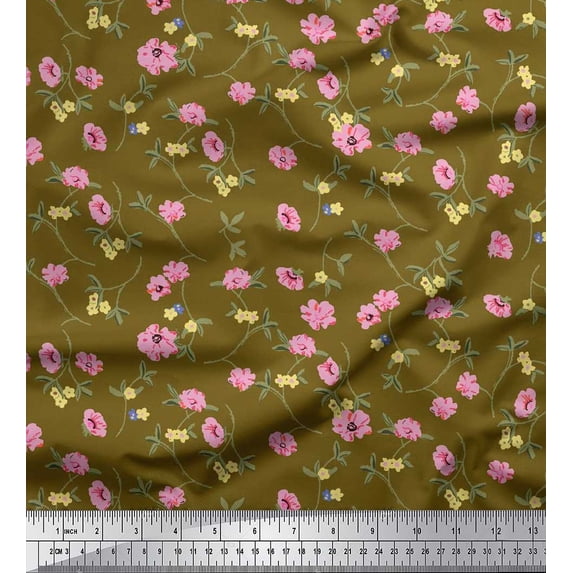Soimoi Cotton Poplin Fabric Leaves & Floral Artistic Print Fabric by The Yard 56 Inch Wide