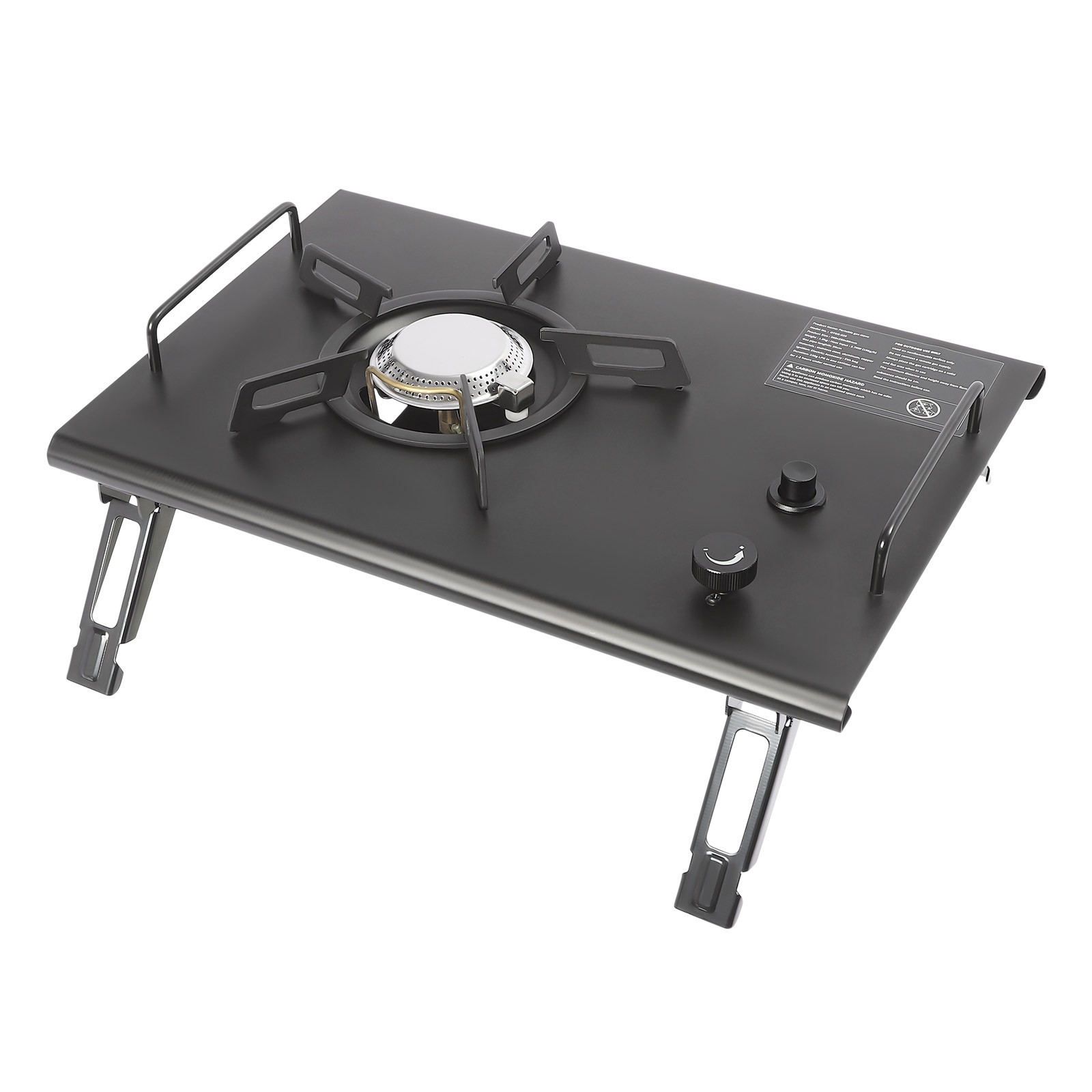 Portable Folding Outdoor Gas Stove, Camping Burner Cooker with Electronic Ignition, Outdoor Camping Cooking Stove for Camping, Hiking or Exploring (Black)