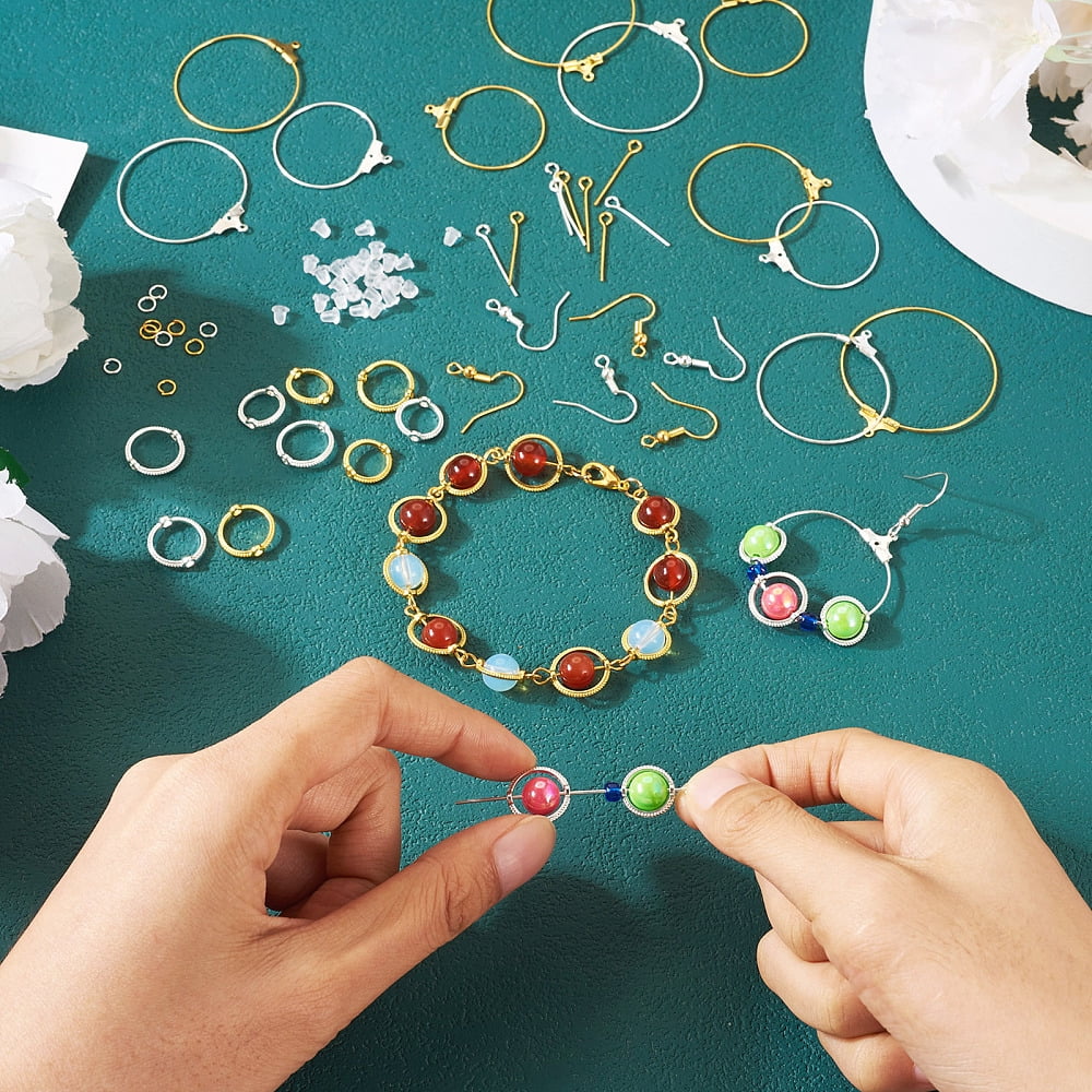 1Box DIY Earring Making Finding Kit Including Iron Ring Wire Pendants Alloy Bead Frames Plastic Ear Nuts Golden & Silver 690Pcs/box