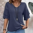 thumbnail image 4 of ZyeKqe Womens Summer Tops Casual V-Neck Petal Layered Sleeve Tunics Loose Fitted Lightweight Tshirts, 4 of 6